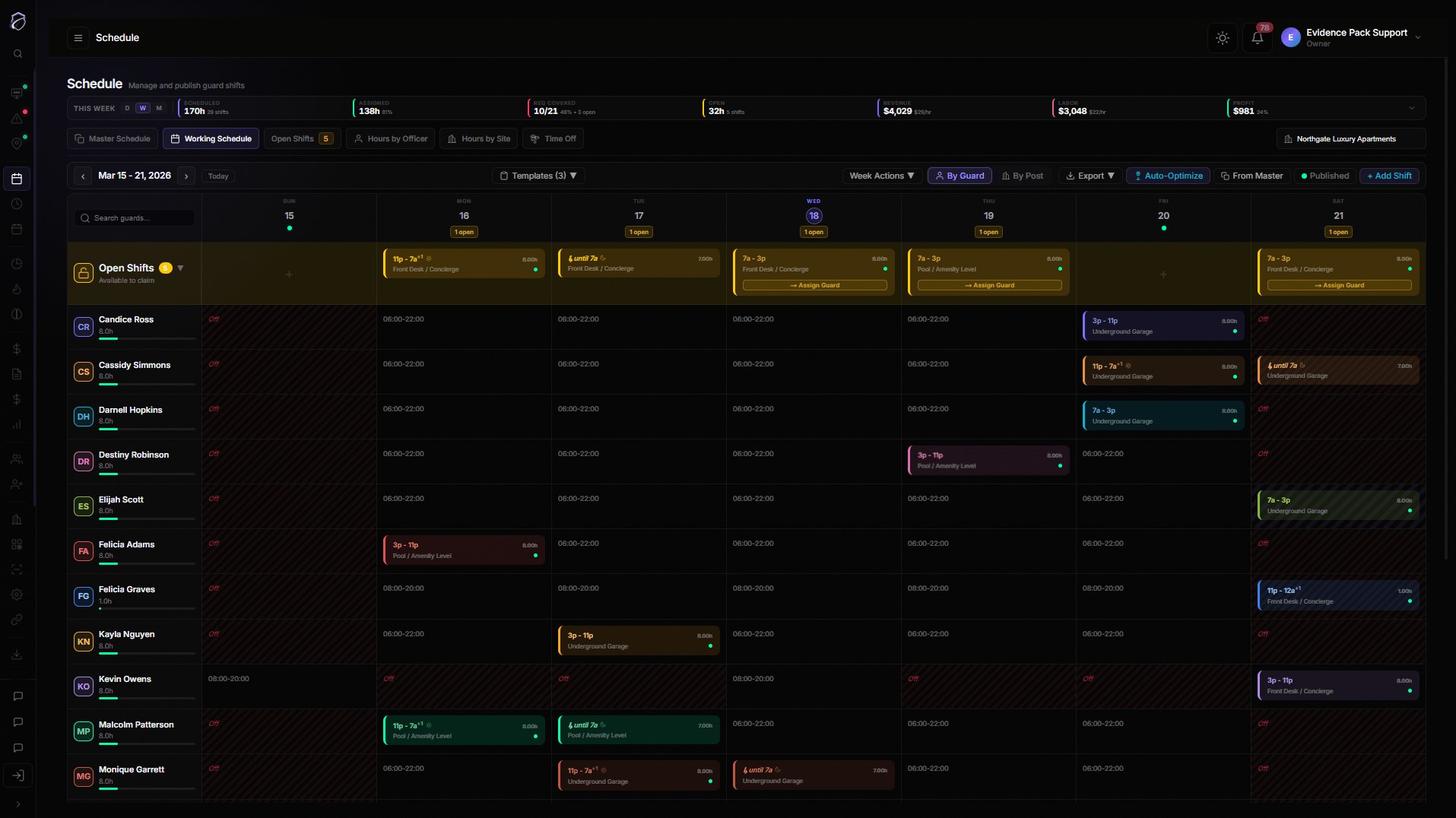 Evidence Pack scheduling dashboard