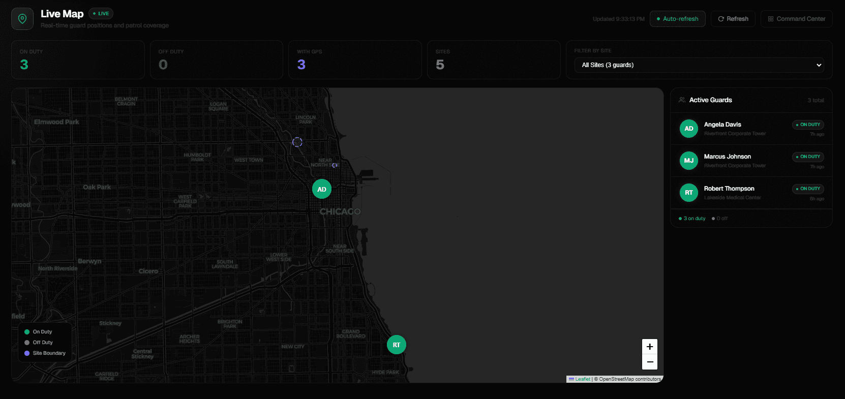 Live map dashboard screenshot